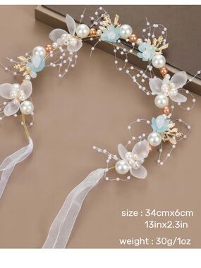 Blue Pearl Floral Hair Crown Headband for Women
